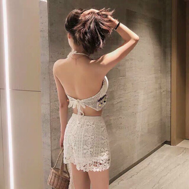 Set 3 món ren hoa bikini siêu hot - Bra thổ cẩm