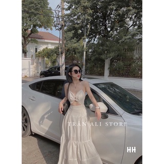 ĐẦM HAI DÂY KHOÉT EO 2 LỚP DÁNG DÀI m