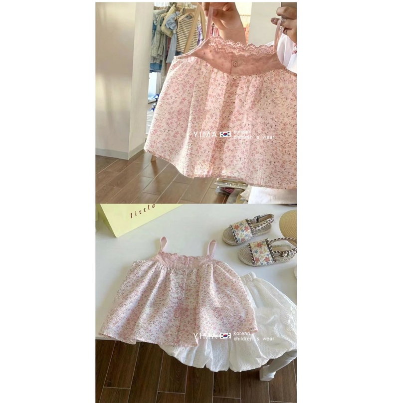 [Babycat] Hàng Có Sẵn Áo Hai Dây Cotton Hoa Hồng Phong Cách Nhật Bản Hàn Quốc Ngọt Ngào Mùa Hè Cho Bé Gái