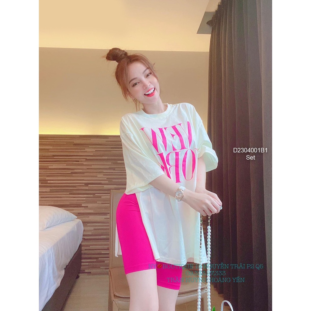 Set bộ thun chữ áo xẻ tà quần ngố!