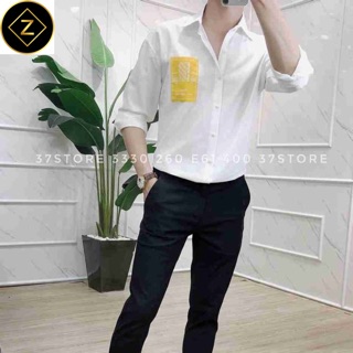 Áo sơ mi nam lụa cao cấp trắng,vàng ZEN-shop .