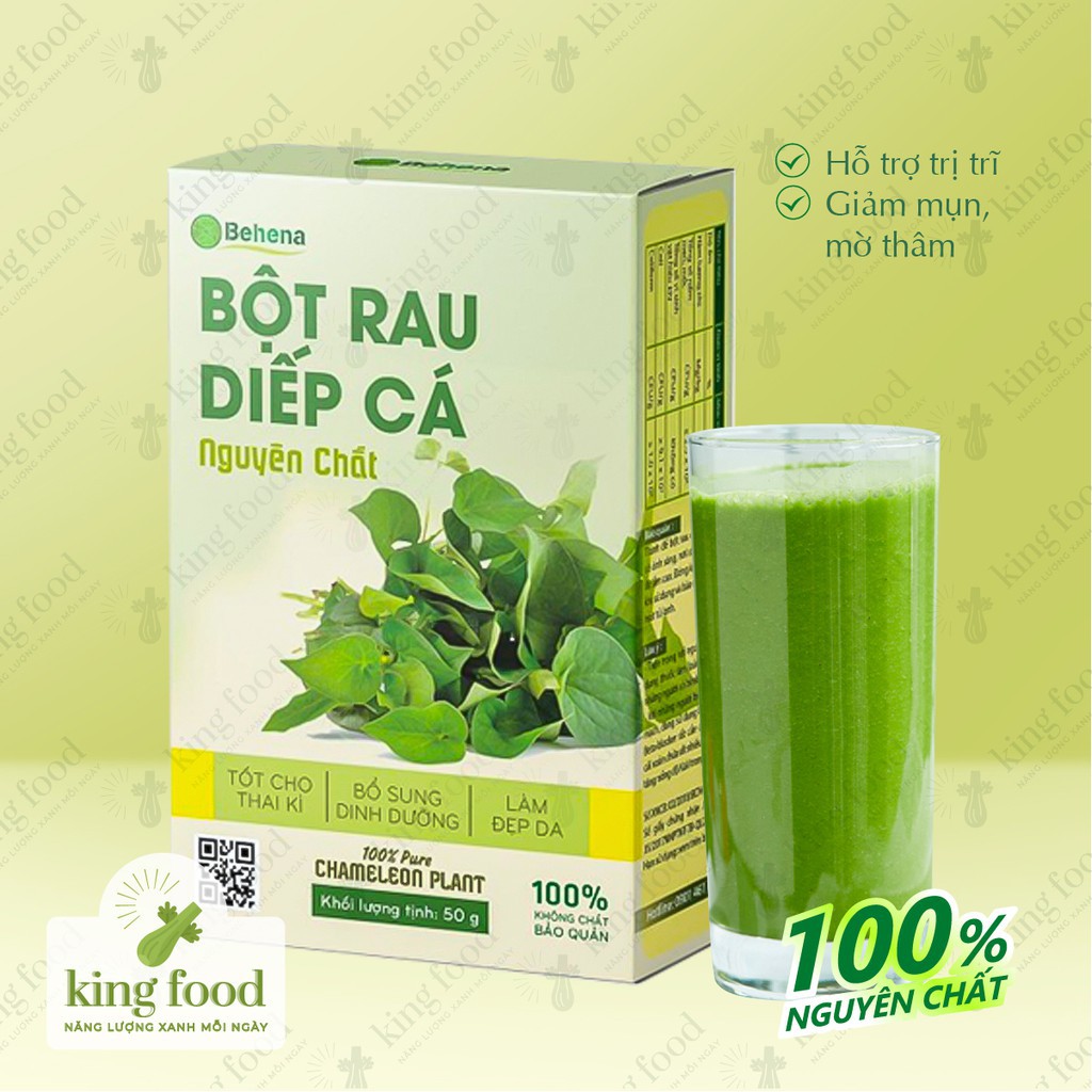 Bột diếp cá Behena sấy lạnh nguyên chất 100% - Hộp 50g - Bột rau củ Organic mờ thâm hết mụn sáng da, đánh tan bệnh trĩ