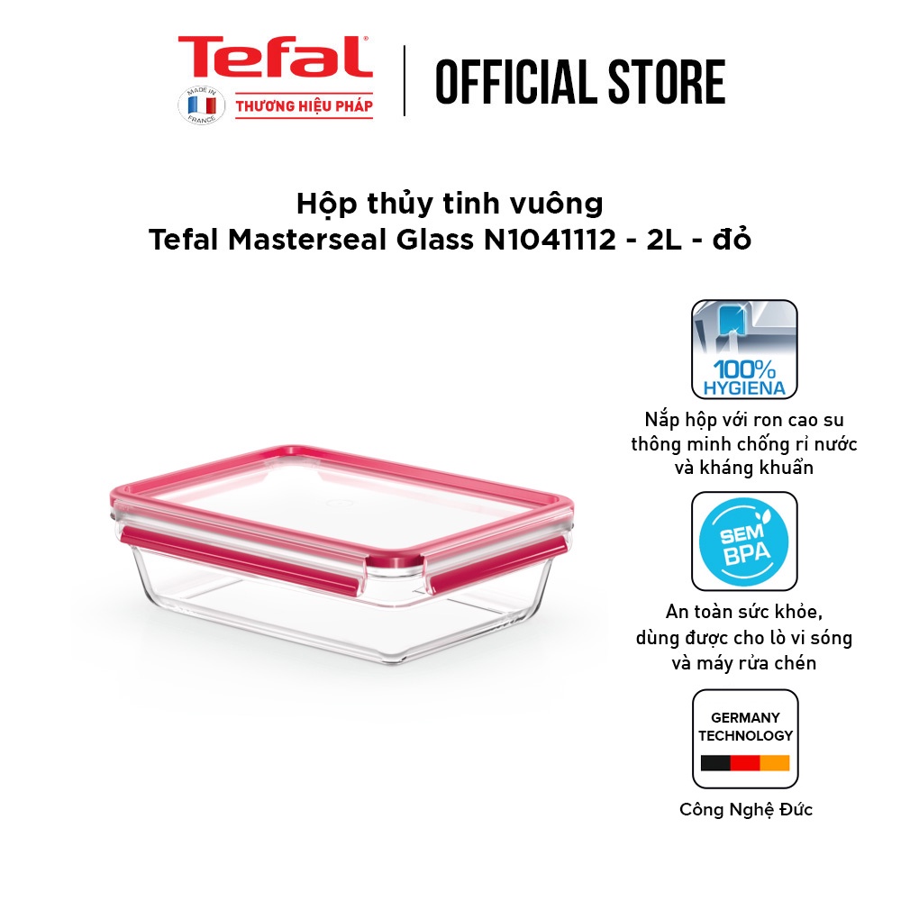[LIFEMC11BPC -8% đơn 350K] Hộp thủy tinh vuông Tefal Masterseal N1041112 - 2L - đỏ