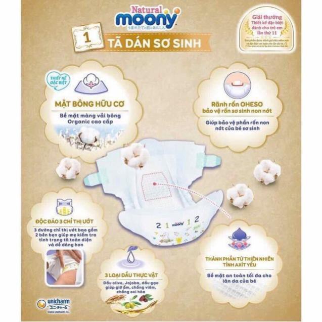 Bỉm Moony Nature, Moony Xanh cộng miếng dán/quần đủ size NB63, S58, M46, L36,Xl32