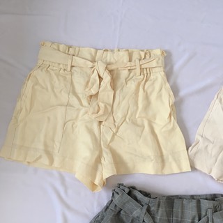 Quần short nữ lưng thun chất vải kaki thắt eo xám