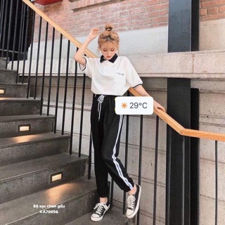 Bộ áo thun quần sọc chun gấu -KA