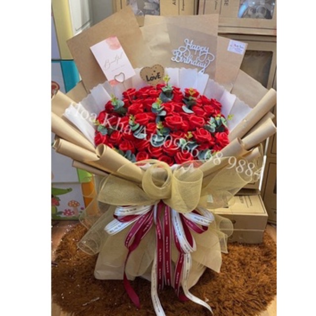 [Ảnh Thật] Bó hoa sáp 60bông siêu to, cao 80cm, rộng 55cm. Mẫu thiết kế cao cấp nhà Khả An