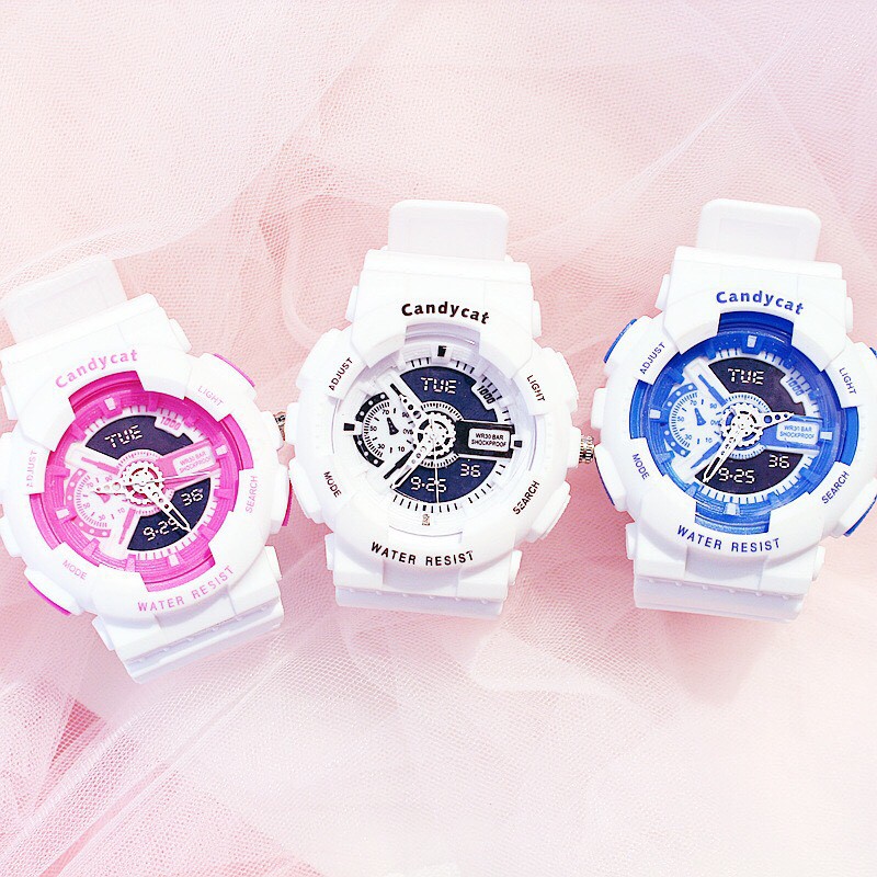 Đồng hồ thời trang nam nữ Candycat giả điện tử mẫu chạy kim phong cách Ulzzang