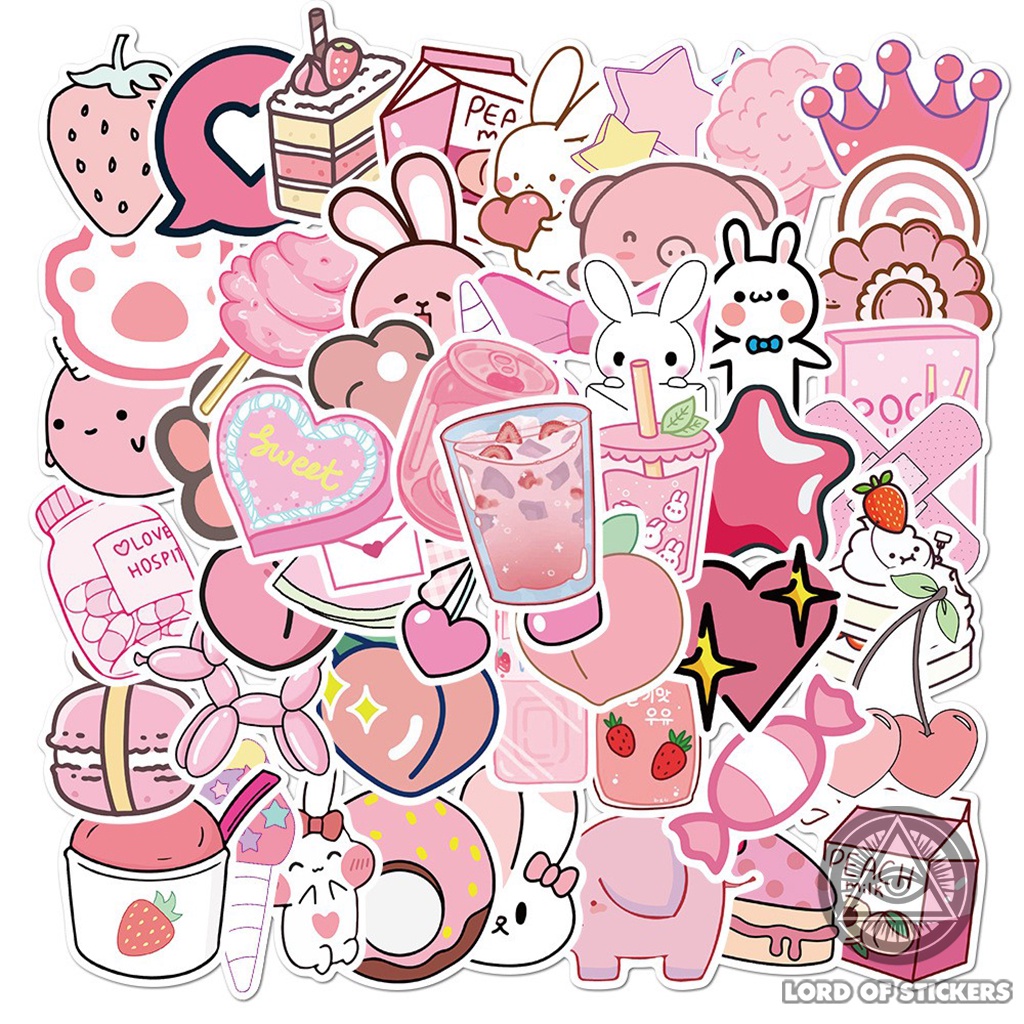 Set 50 Hình Dán Sticker Họa Tiết Graffiti Màu Hồng Cute Chống Thấm Nước Trang Trí Mũ Bảo Hiểm, Điện Thoại, Laptop, Sổ