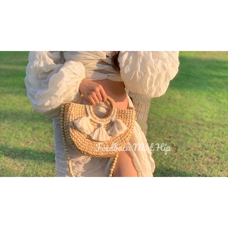 Bán sỉ túi lục bình đi biển, chụp ảnh đính macrame và dây đeo chéo hạt gỗ siêu độc duy nhất nhà Mắt Híp