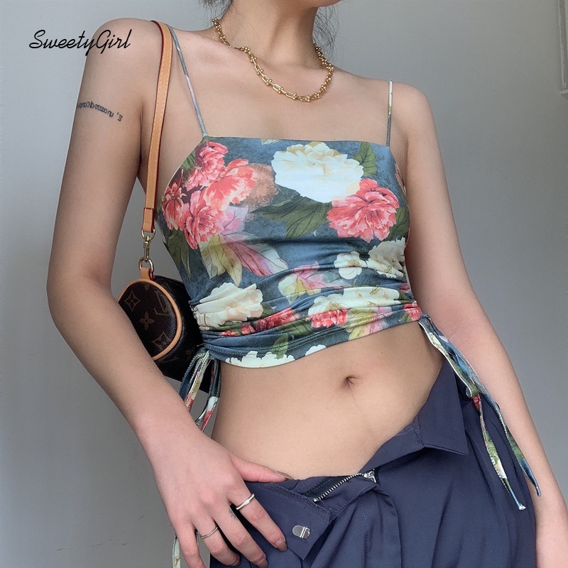 Áo Hai Dây Họa Tiết Hoa 2022 Dáng Ôm Quyến Rũ Cho Nữ