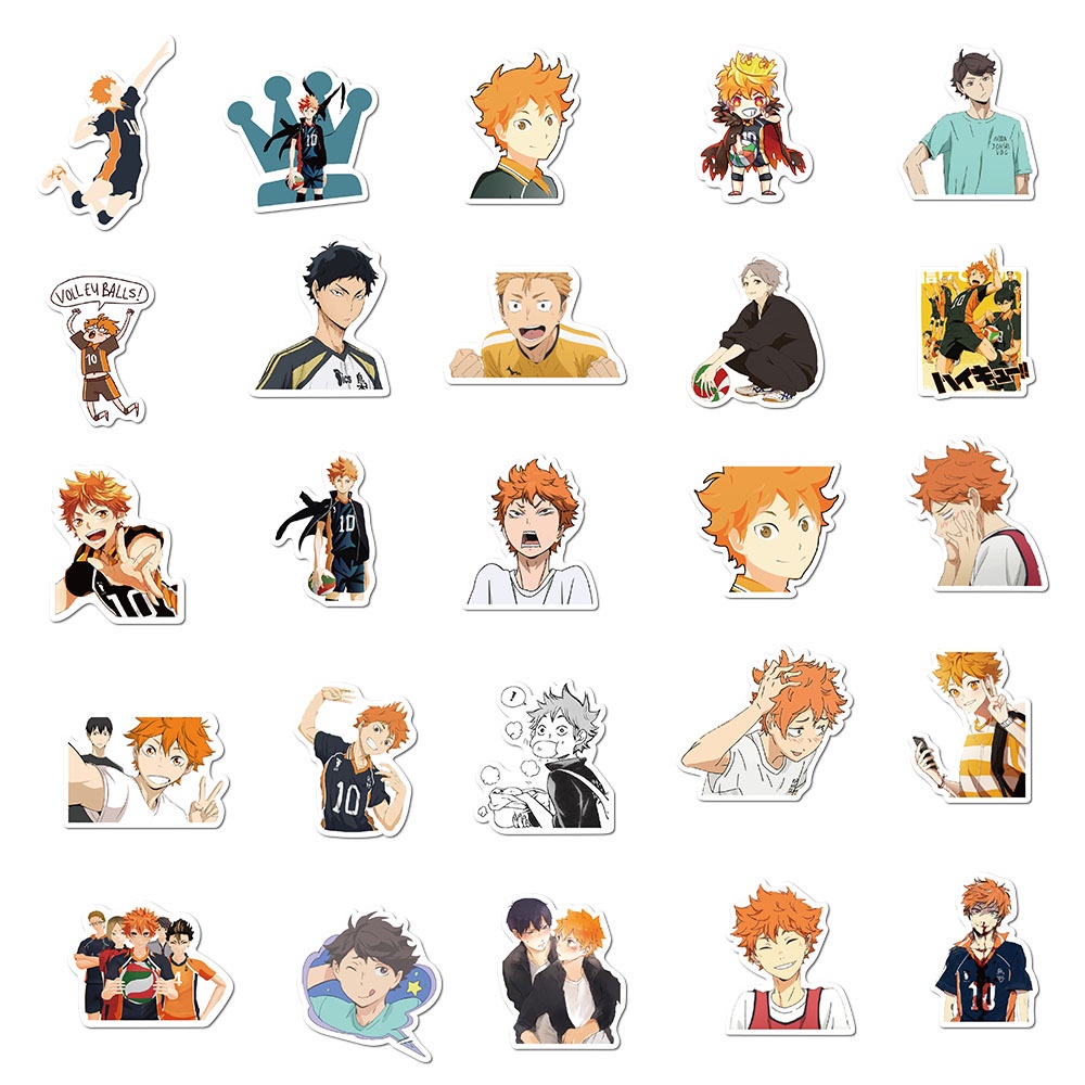 Bộ 50 / 200 Miếng Dán Pvc Chống Thấm Nước Hình Anime Demon Slayer Haikyuu Hunterxhunter Naruto