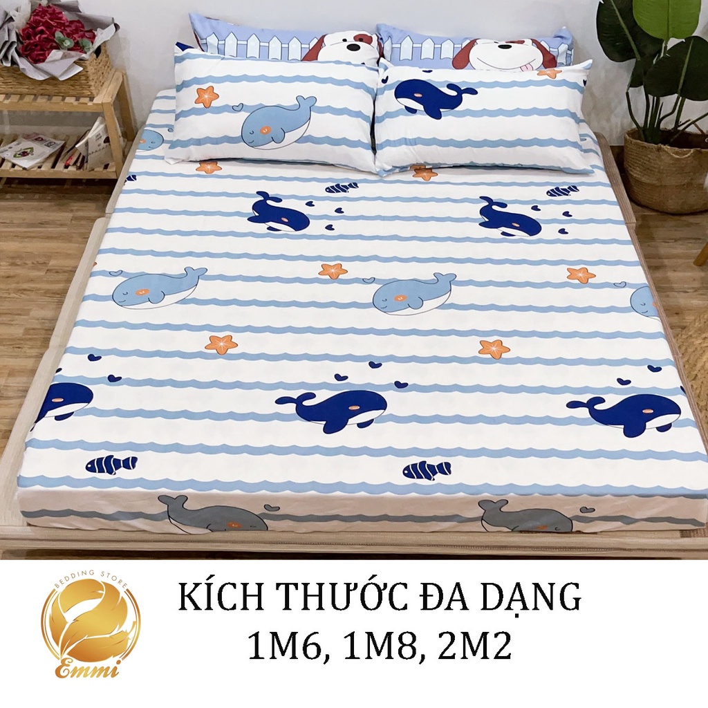 Bộ ga gối cotton poly mẫu cá heo Emmibedding Store
