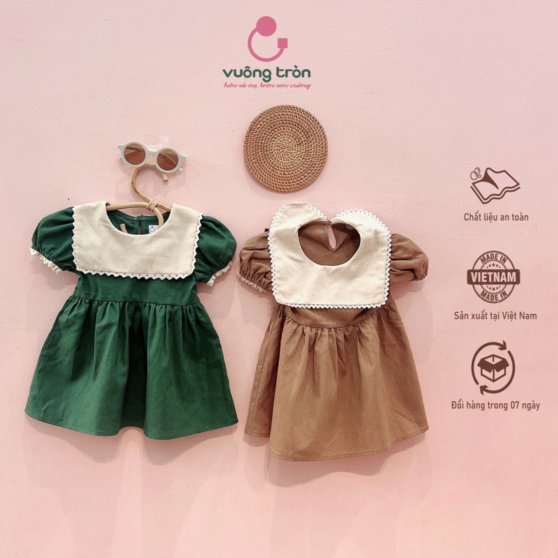 Váy bé gái dáng xuông Vuông Tròn thiết kế cổ vuông chất liệu linen cho bé gái từ 1-5 tuổi (CV)