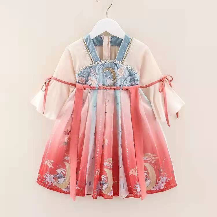 Đầm Công Chúa Hán Phục Tay Ngắn Phong Cách Trung Hoa Mới Mùa Hè 2022 Cho Bé Gái