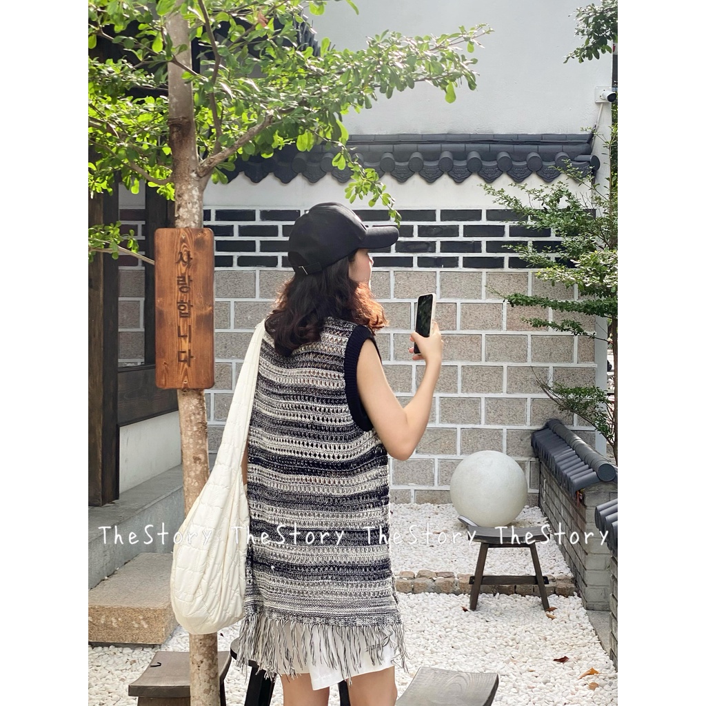 Áo ghi lê nữ len sọc tua rua  A2602