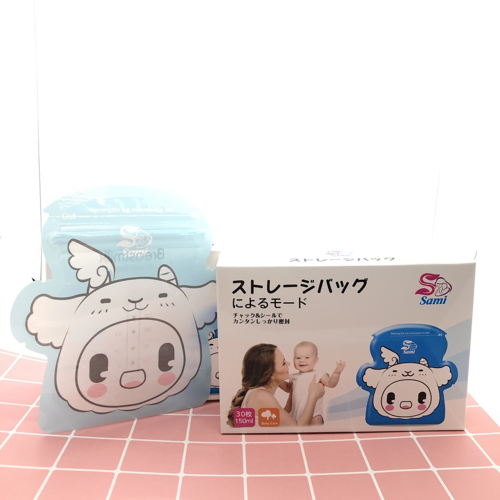Tặng 01 bút ghi chú - Hộp 30 túi trữ sữa Sami baby Nhật bản 150ml họa tiết đẹp MS1003