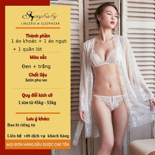 Bộ đồ lót ngủ lọt khe kèm áo choàng bằng vải ren xuyên thấu gợi cảm cho nữ