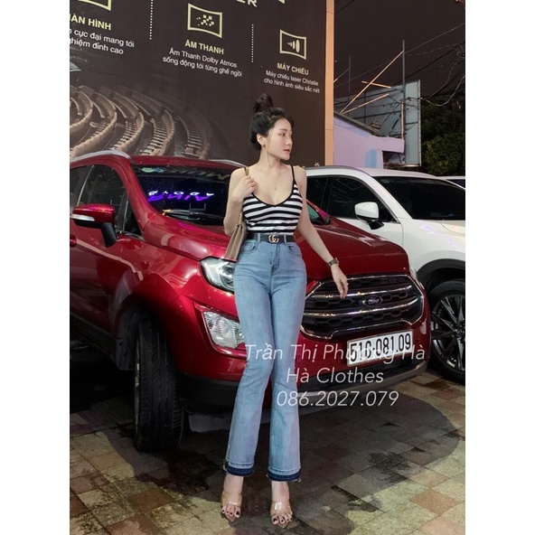 Quần jean ống bass ( loe) co giãn tốt , lưng siêu cao, hàng loại 1 ( hình thật 100%₫