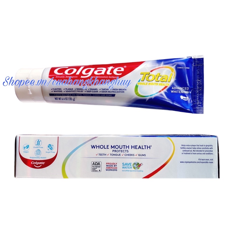 Lốc 5 hộp Kem đánh răng Colgate Total SF Advanced Whitening, Sensitivity Relief 181 g của Mỹ (Mẫu mới)