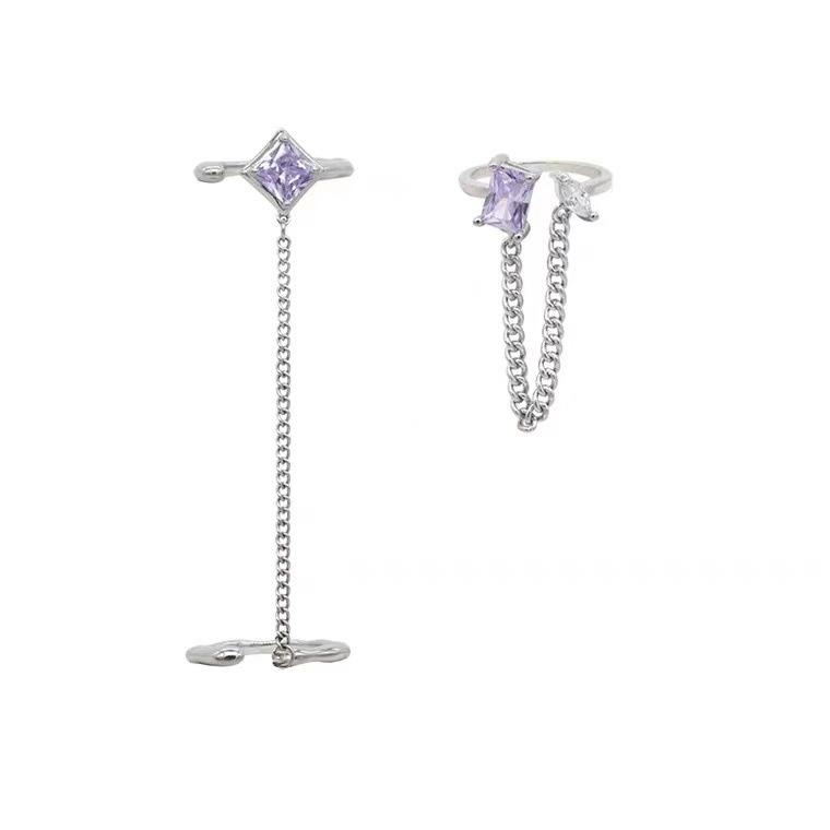 Hàng Có Sẵn Mới set Nhẫn Đính Đá zircon Hình Vuông Màu Tím Thiết Kế Sang Trọng Thời Trang