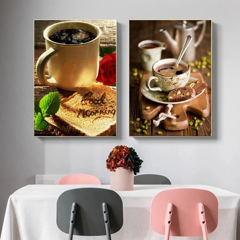 Tranh Vải Bạt Treo Tường In Hình Cốc Cà Phê Phong Cách Vintage Hiện Đại Trang Trí Nhà Cửa / Quán Cà Phê / Nhà