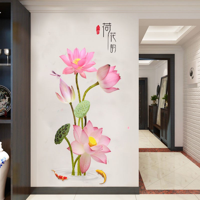 Decal dán tường Hoa sen hồng mới 3D 02