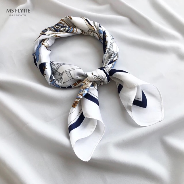 Khăn turban lụa vuông choàng cổ size 70x70cm thanh lịch phong cách nữ tính đa năng dùng làm áo yếm in hoạ tiết