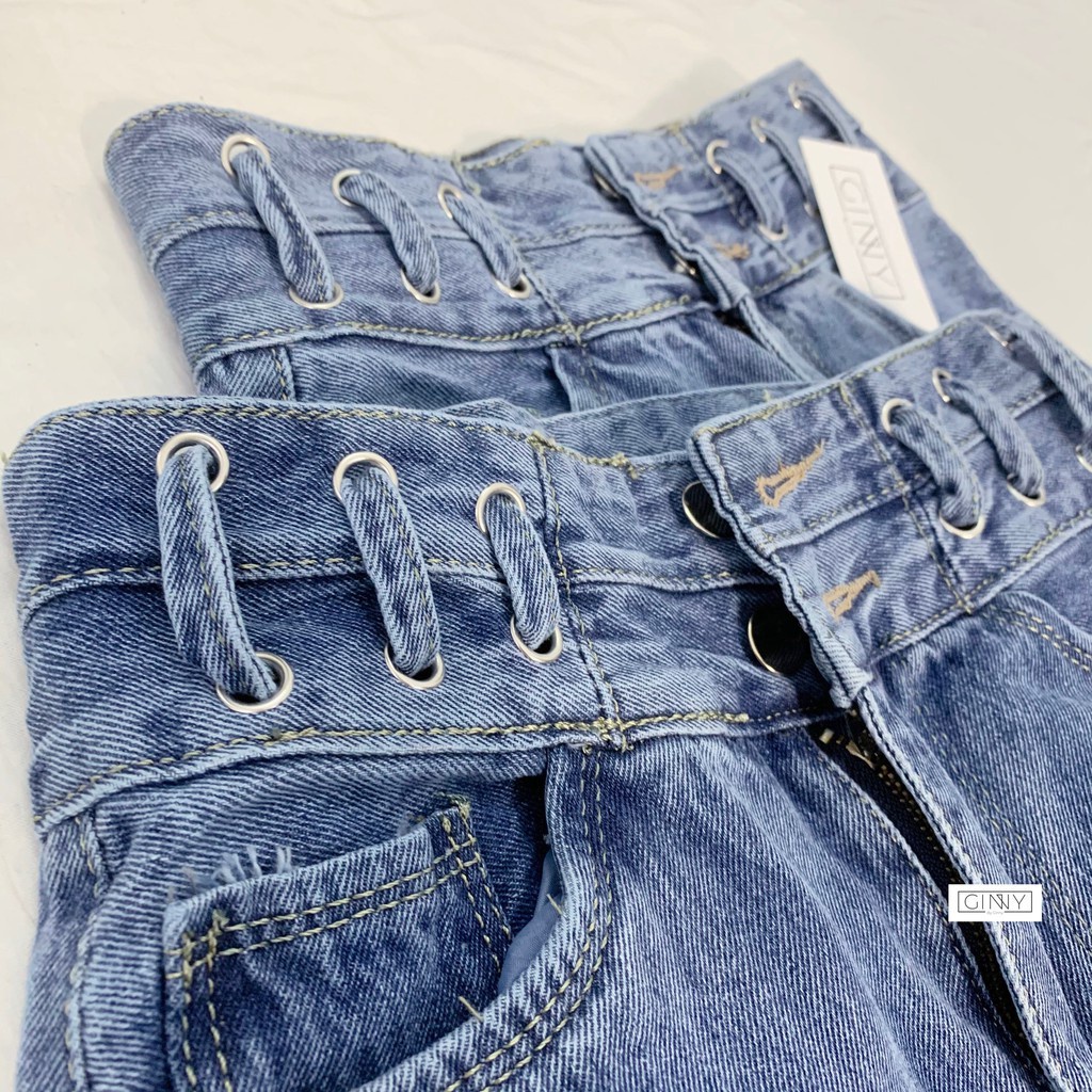 Quần Baggy Nữ Jean Hack Dáng KHA-009 | Quần Jean Cạp Cao | Vải Jean Wash Xịn | GinHouse Shop