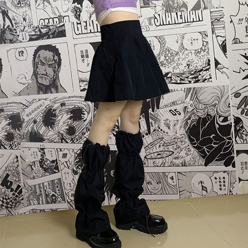 Vớ ống chân phối dây rút màu đen phong cách gothic punk Harajuku Nhật Bản cho nữ