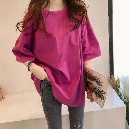Áo Thun Tay Lửng Cổ Tròn Khổ Rộng Thời Trang Hàn Quốc Sành Điệu Cho Nữ