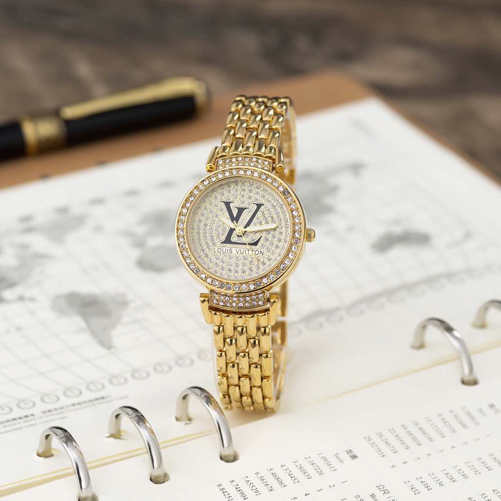 Đồng hồ nữ LVS2 mặt tròn đính đá dây kim loại cao cấp tặng hộp chống nước DHN223 vân_anh_shop