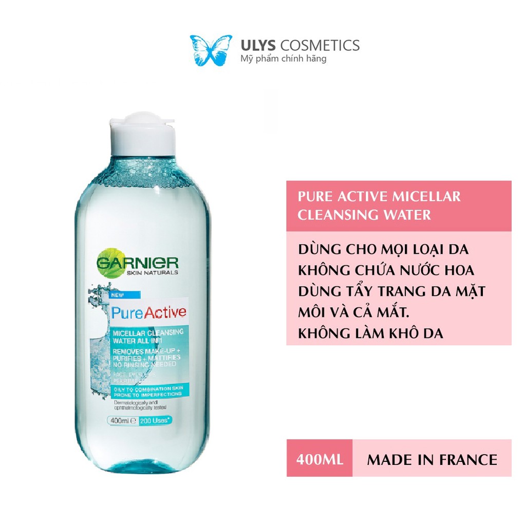 Nước Tẩy Trang Da dầu Mụn Garnier Pure Active Micellar Cleansing Water 400ml