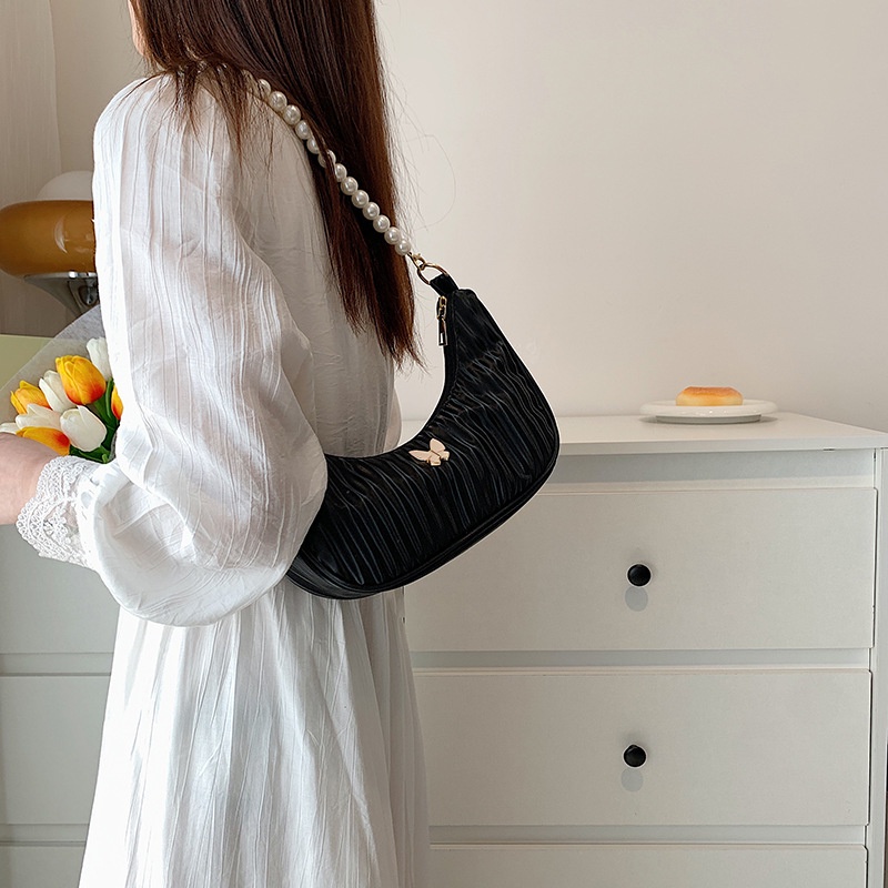 IELGY Túi Đeo Vai Đính Ngọc Trai Nhân Tạo Màu Sắc Đơn Giản Thời Trang Cho Nữ