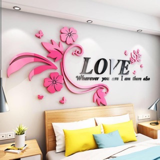 Tranh dán tường phòng khách,, tranh mica 3D - Love đan hoa 2019, tranh trang trí phòng khách, phòng ngủ, spa, nail