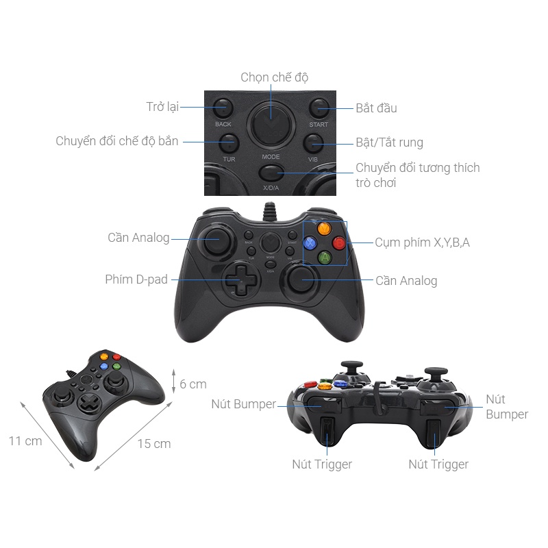 Tay cầm chơi game có dây Rapoo V600