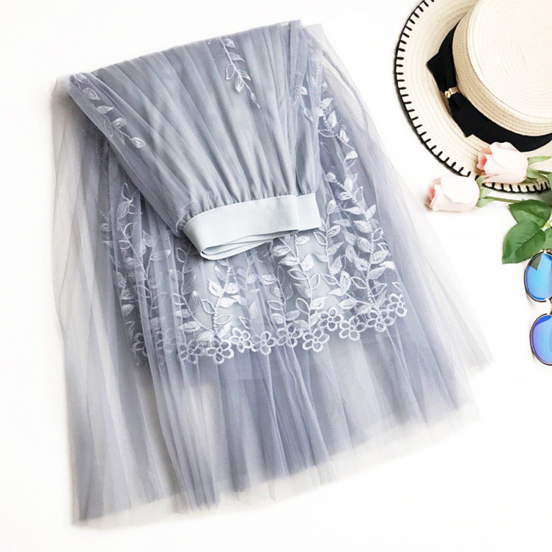 Chân váy dài lưng cao thêu họa tiết hoa thời trang cho nữ