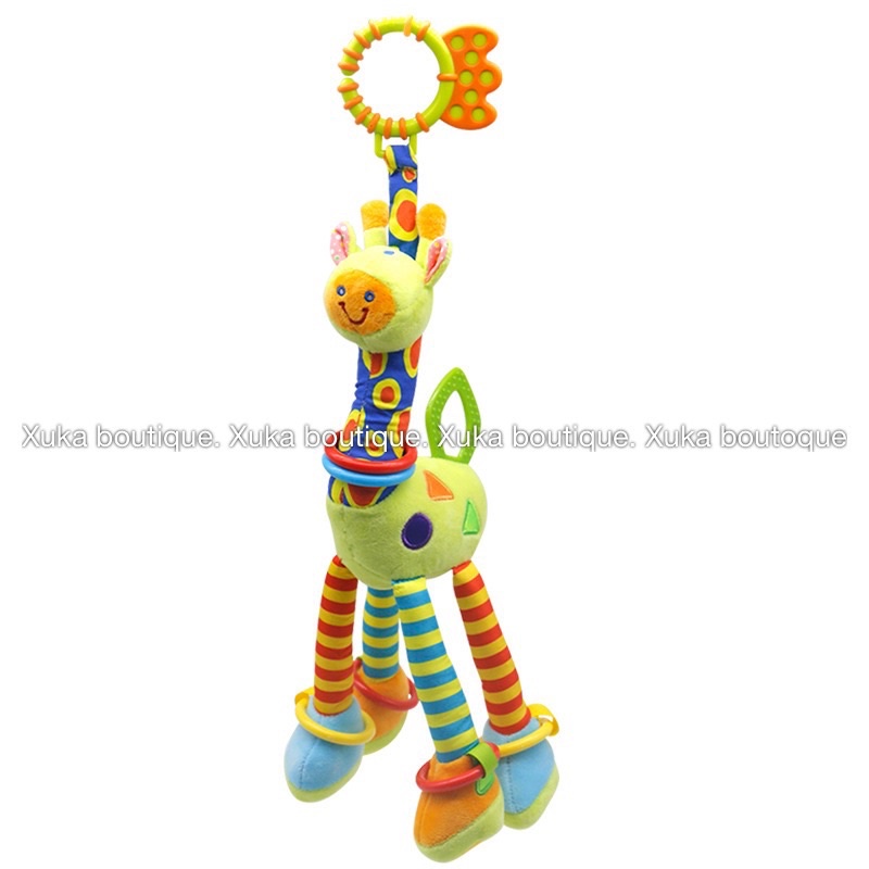 Lục Lạc Nhồi Bông Hươu Cao Cổ Treo Nôi Chính Hãng Happy Monkey, Gặm Nướu, Phát Triển Giác Quan Cho Bé