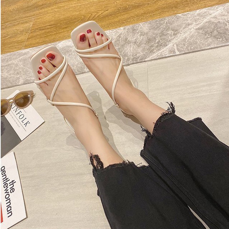 Xăng đan IELGY cao gót 5cm hở mũi phong cách Hàn Quốc thời trang cho nữ