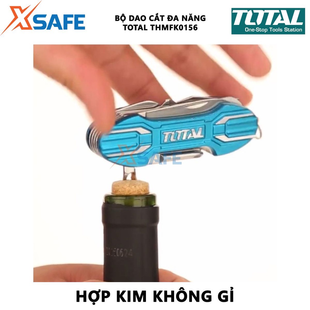 Dao cắt đa năng TOTAL THMFK0156 Bộ dao đa năng bỏ túi 15 trong 1, kích thước 9.5cm, tay cầm bằng nhôm cứng bền - [XSAFE]