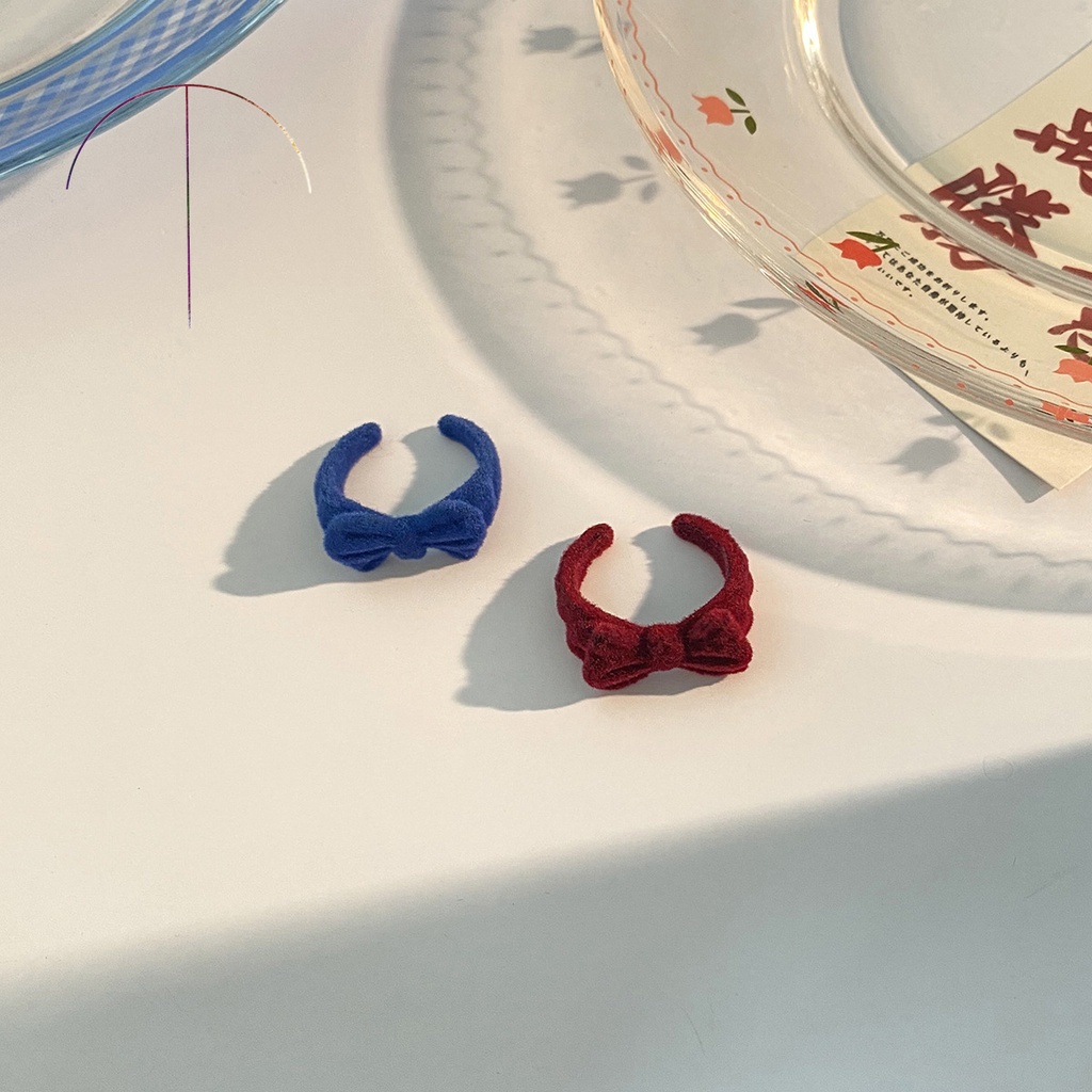 Nhẫn hở hình nơ bằng vải nhung màu xanh dương/ đỏ/ xanh dương xinh xắn thời trang mùa đông cho nữ
