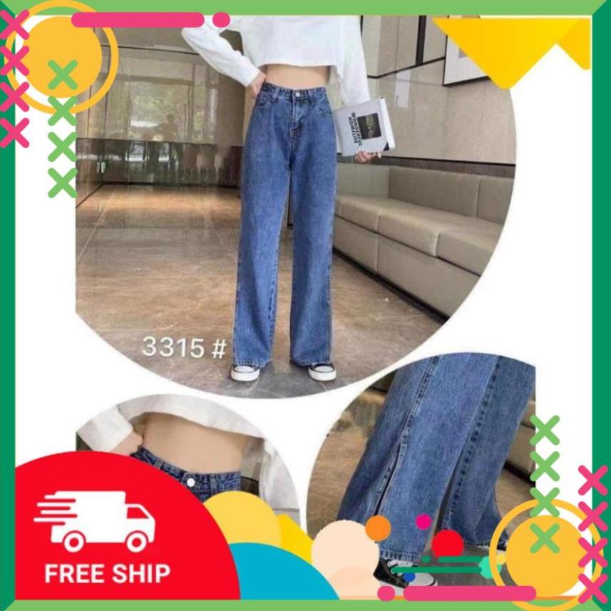 [HOT HOT] Quần bò ống rộng xẻ gấu cạp cao chất jean dày đẹp form dáng đẹp thời trang nữ Banamo
