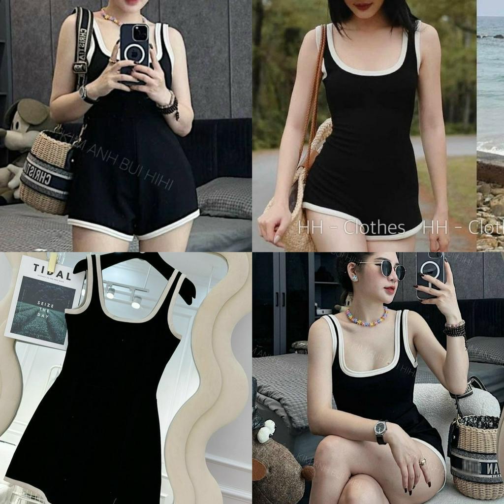 Bộ jumsuits đen phối viền trắng,bộ liền thân ôm body sexy quyến rũ,bộ đồ bơi đi biển B704 SUTANO | BigBuy360 - bigbuy360.vn