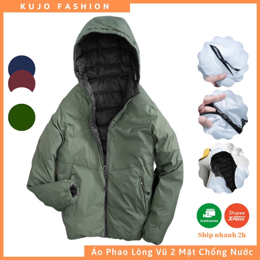Áo Phao Lông Vũ 2 Mặt Siêu Nhẹ Mặc Ấm Chống Nước 100% Kujo Fashion