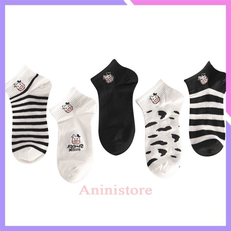 Tất cổ ngắn, vớ cổ ngắn nam nữ  BÒ SỮA ulzzang cotton cao cấp phong cách Hàn Quốc (TP CN 023 – Aninistore)