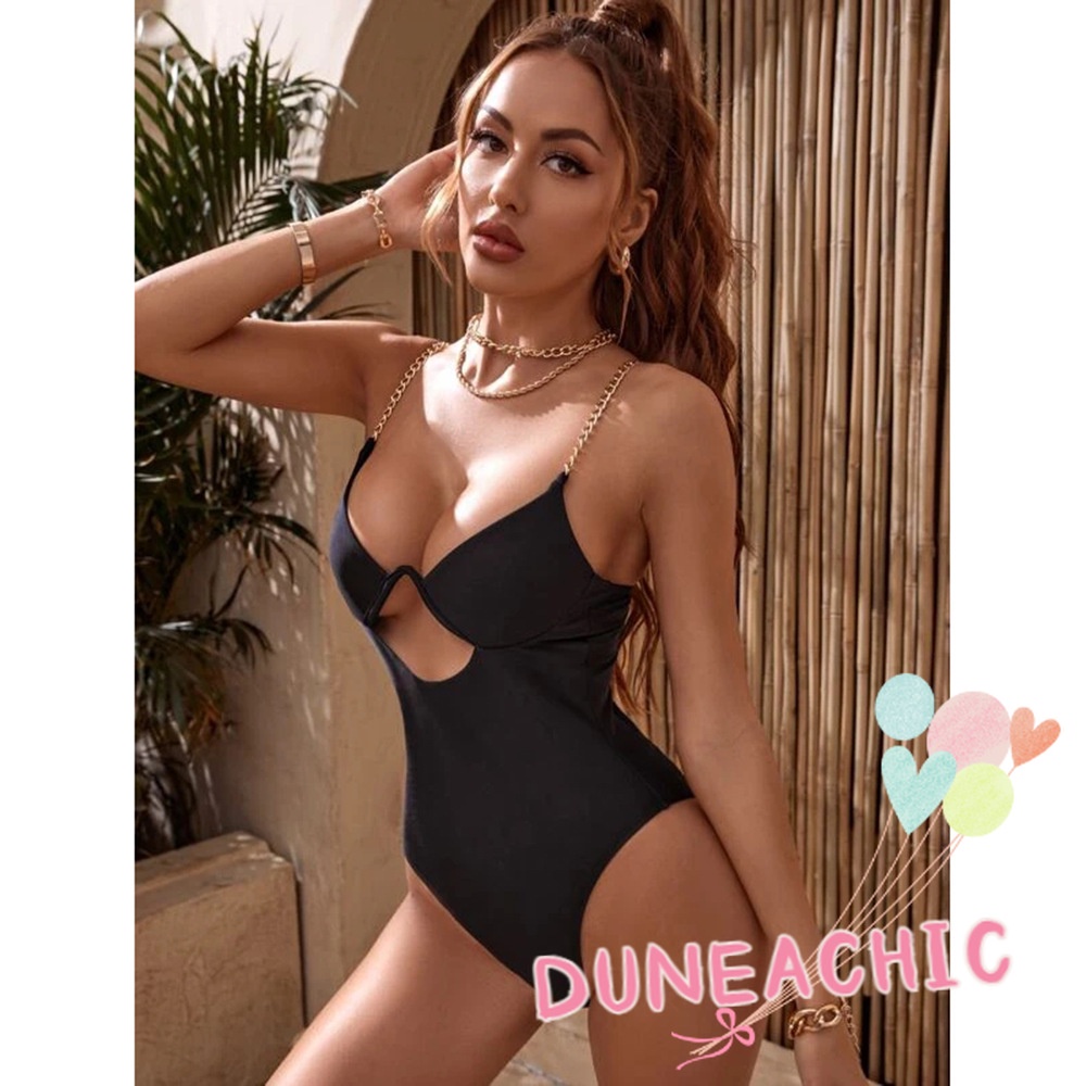 DUNEA Bộ Đồ Bơi Một Mảnh Hở Lưng Phối Dây Xích Quyến Rũ Cho Nữ