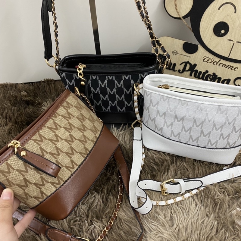 Túi hobo đeo chéo phối hoạ tiết chữ M kiểu dáng hàn quốc siêu xinh (ảnh thật shop chụp - kèm video shop quay)