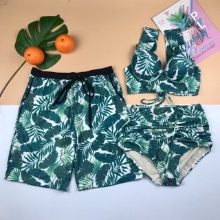 Bikini cặp đi biển lá cọ nâng ngực