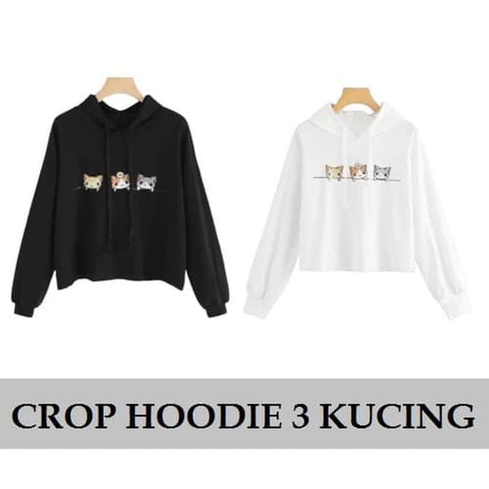 Áo Khoác Croptop Có Mũ Trùm 2 Màu In Hình Mèo Màu Nhuộm W8M1 3 Màu Dành Cho Nữ