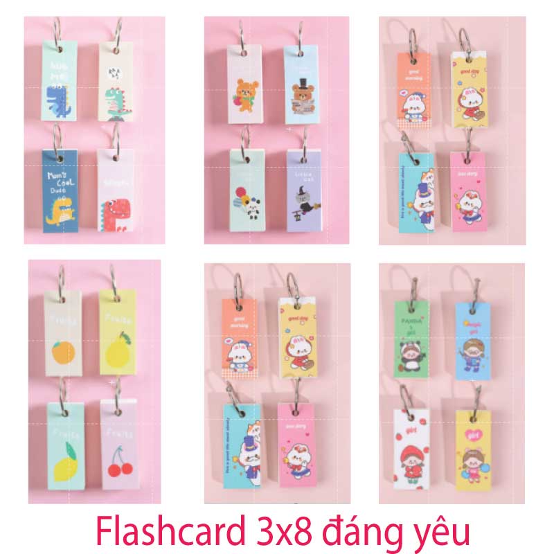 ( Nhiều Size - Giá Tốt) Flashcard học từ vựng chữ nhật hình dễ thương kèm khoen cao cấp nhiều size kèm bìa 4D